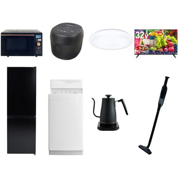 【家電セット】8点セット (6kg洗濯機 157L冷蔵庫 オーブンレンジ 炊飯器 シーリングライト 32型液晶テレビ 温調ケトル 軽量クリーナー) YAMAZEN(山善)