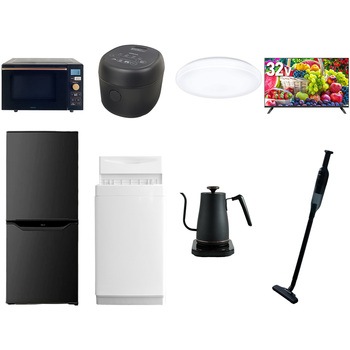 【家電セット】8点セット (6kg洗濯機 106L冷蔵庫 オーブンレンジ 炊飯器 シーリングライト 32型液晶テレビ 温調ケトル 軽量クリーナー) YAMAZEN(山善)