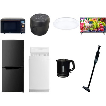 【家電セット】8点セット (6kg洗濯機 106L冷蔵庫 オーブンレンジ 炊飯器 シーリングライト 32型液晶テレビ 電気ケトル 軽量クリーナー) YAMAZEN(山善)