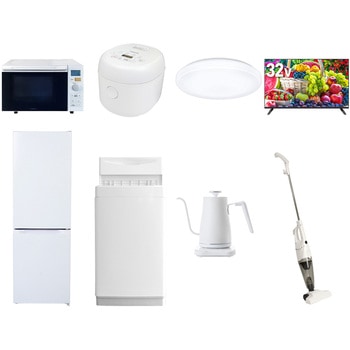 【家電セット】8点セット (6kg洗濯機 157L冷蔵庫 オーブンレンジ 炊飯器 シーリングライト 32型液晶テレビ 温調ケトル スティッククリーナー) YAMAZEN(山善)