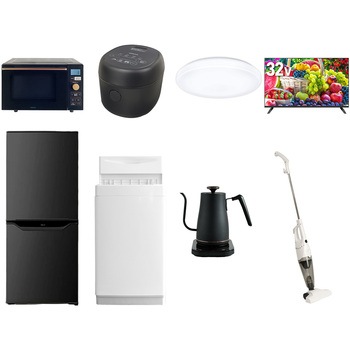 【家電セット】8点セット (6kg洗濯機 106L冷蔵庫 オーブンレンジ 炊飯器 シーリングライト 32型液晶テレビ 温調ケトル スティッククリーナー) YAMAZEN(山善)