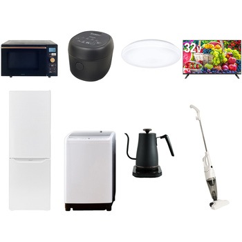 【家電セット】8点セット (8kg洗濯機 173L冷蔵庫 オーブンレンジ 炊飯器 シーリングライト 32型液晶テレビ 温調ケトル スティッククリーナー) YAMAZEN(山善)