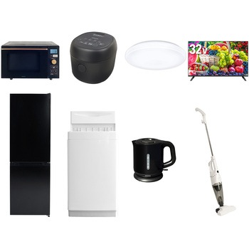 【家電セット】8点セット (6kg洗濯機 157L冷蔵庫 オーブンレンジ 炊飯器 シーリングライト 32型液晶テレビ 電気ケトル スティッククリーナー) YAMAZEN(山善)