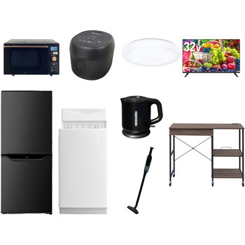 【家電セット】9点セット (6kg洗濯機 106L冷蔵庫 オーブンレンジ 炊飯器 シーリングライト 32型液晶テレビ 電気ケトル 軽量クリーナー レンジラック) YAMAZEN(山善)