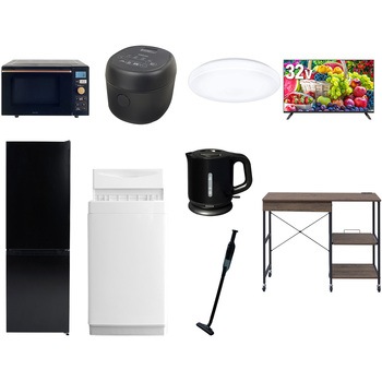 【家電セット】9点セット (6kg洗濯機 157L冷蔵庫 オーブンレンジ 炊飯器 シーリングライト 32型液晶テレビ 電気ケトル 軽量クリーナー レンジラック) YAMAZEN(山善)