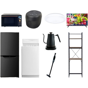 【家電セット】9点セット (6kg洗濯機 106L冷蔵庫 オーブンレンジ 炊飯器 シーリングライト 32型液晶テレビ 温調ケトル 軽量クリーナー 家電収納ラック) YAMAZEN(山善)