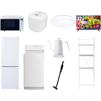 【家電セット】9点セット (6kg洗濯機 157L冷蔵庫 オーブンレンジ 炊飯器 シーリングライト 32型液晶テレビ 温調ケトル 軽量クリーナー 家電収納ラック) YAMAZEN(山善)