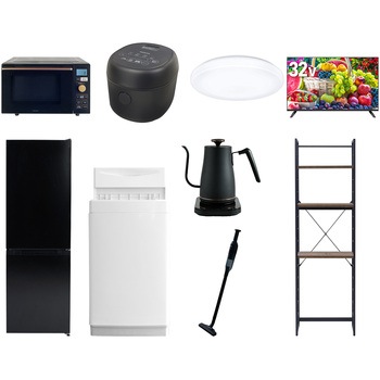 【家電セット】9点セット (6kg洗濯機 157L冷蔵庫 オーブンレンジ 炊飯器 シーリングライト 32型液晶テレビ 温調ケトル 軽量クリーナー 家電収納ラック) YAMAZEN(山善)