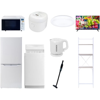 【家電セット】9点セット (6kg洗濯機 106L冷蔵庫 オーブンレンジ 炊飯器 シーリングライト 32型液晶テレビ 電気ケトル 軽量クリーナー 家電収納ラック) YAMAZEN(山善)