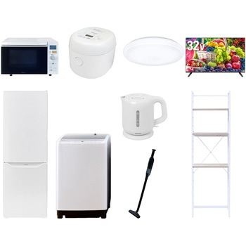 【家電セット】9点セット (8kg洗濯機 173L冷蔵庫 オーブンレンジ 炊飯器 シーリングライト 32型液晶テレビ 電気ケトル 軽量クリーナー 家電収納ラック) YAMAZEN(山善)