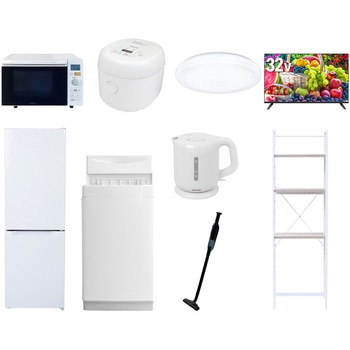 【家電セット】9点セット (6kg洗濯機 157L冷蔵庫 オーブンレンジ 炊飯器 シーリングライト 32型液晶テレビ 電気ケトル 軽量クリーナー 家電収納ラック) YAMAZEN(山善)