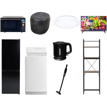 【家電セット】9点セット (6kg洗濯機 157L冷蔵庫 オーブンレンジ 炊飯器 シーリングライト 32型液晶テレビ 電気ケトル 軽量クリーナー 家電収納ラック) YAMAZEN(山善)