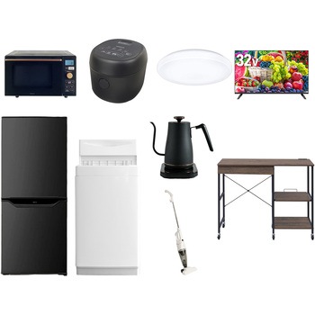 【家電セット】9点セット (6kg洗濯機 106L冷蔵庫 オーブンレンジ 炊飯器 シーリングライト 32型液晶テレビ 温調ケトル スティッククリーナー レンジラック) YAMAZEN(山善)
