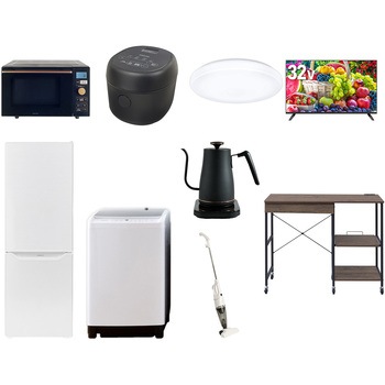 【家電セット】9点セット (8kg洗濯機 173L冷蔵庫 オーブンレンジ 炊飯器 シーリングライト 32型液晶テレビ 温調ケトル スティッククリーナー レンジラック) YAMAZEN(山善)