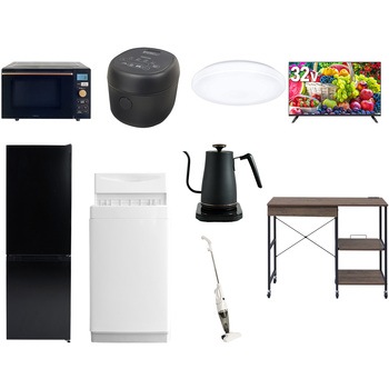 【家電セット】9点セット (6kg洗濯機 157L冷蔵庫 オーブンレンジ 炊飯器 シーリングライト 32型液晶テレビ 温調ケトル スティッククリーナー レンジラック) YAMAZEN(山善)