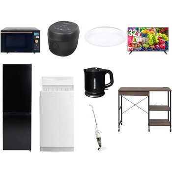 【家電セット】9点セット (6kg洗濯機 157L冷蔵庫 オーブンレンジ 炊飯器 シーリングライト 32型液晶テレビ 電気ケトル スティッククリーナー レンジラック) YAMAZEN(山善)