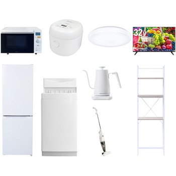 【家電セット】9点セット (6kg洗濯機 157L冷蔵庫 オーブンレンジ 炊飯器 シーリングライト 32型液晶テレビ 温調ケトル スティッククリーナー 家電収納ラック) YAMAZEN(山善)