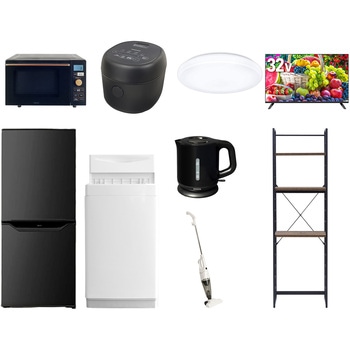 【家電セット】9点セット (6kg洗濯機 106L冷蔵庫 オーブンレンジ 炊飯器 シーリングライト 32型液晶テレビ 電気ケトル スティッククリーナー 家電収納ラック) YAMAZEN(山善)