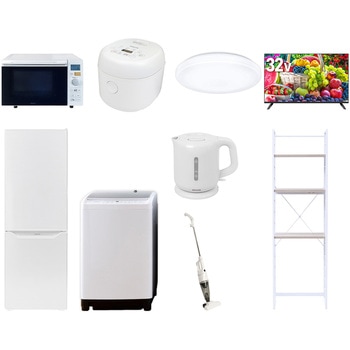 【家電セット】9点セット (8kg洗濯機 173L冷蔵庫 オーブンレンジ 炊飯器 シーリングライト 32型液晶テレビ 電気ケトル スティッククリーナー 家電収納ラック) YAMAZEN(山善)
