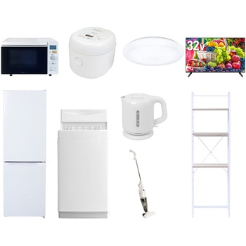 【家電セット】9点セット (6kg洗濯機 157L冷蔵庫 オーブンレンジ 炊飯器 シーリングライト 32型液晶テレビ 電気ケトル スティッククリーナー 家電収納ラック) YAMAZEN(山善)