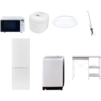 【家電セット】7点セット (8kg洗濯機 173L冷蔵庫 オーブンレンジ 炊飯器 シーリングライト スティッククリーナー レンジラック) YAMAZEN(山善)