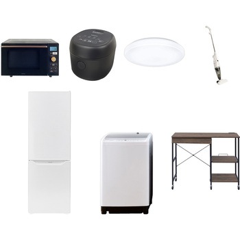 【家電セット】7点セット (8kg洗濯機 173L冷蔵庫 オーブンレンジ 炊飯器 シーリングライト スティッククリーナー レンジラック) YAMAZEN(山善)