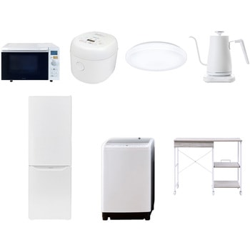 【家電セット】7点セット (8kg洗濯機 173L冷蔵庫 オーブンレンジ 炊飯器 シーリングライト 温調ケトル レンジラック) YAMAZEN(山善)