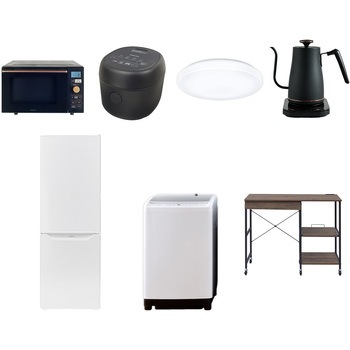 【家電セット】7点セット (8kg洗濯機 173L冷蔵庫 オーブンレンジ 炊飯器 シーリングライト 温調ケトル レンジラック) YAMAZEN(山善)