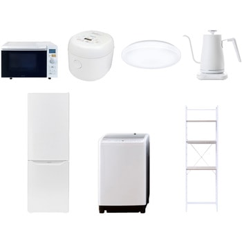 【家電セット】7点セット (8kg洗濯機 173L冷蔵庫 オーブンレンジ 炊飯器 シーリングライト 温調ケトル 家電収納ラック) YAMAZEN(山善)