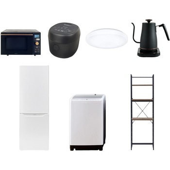【家電セット】7点セット (8kg洗濯機 173L冷蔵庫 オーブンレンジ 炊飯器 シーリングライト 温調ケトル 家電収納ラック) YAMAZEN(山善)