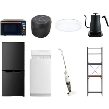【家電セット】8点セット (106L冷蔵庫 6kg洗濯機 家電収納ラック オーブンレンジ 炊飯器 トースター 電気ケトル)単身赴任 オフィス 事務所 引越し YAMAZEN(山善)