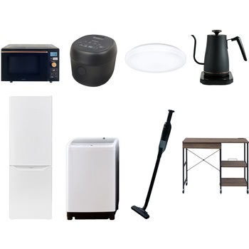 【家電セット】8点セット (8kg洗濯機 173L冷蔵庫 オーブンレンジ 炊飯器 シーリングライト 温調ケトル 軽量クリーナー レンジラック) YAMAZEN(山善)