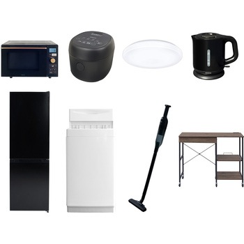 【家電セット】8点セット (6kg洗濯機 157L冷蔵庫 オーブンレンジ 炊飯器 シーリングライト 電気ケトル 軽量クリーナー レンジラック) YAMAZEN(山善)