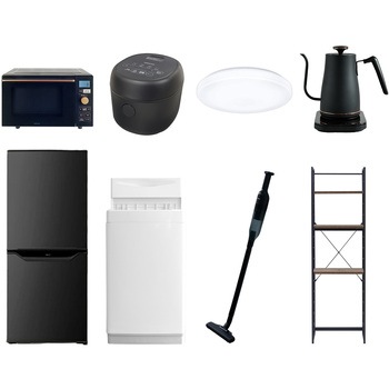 【家電セット】8点セット (6kg洗濯機 106L冷蔵庫 オーブンレンジ 炊飯器 シーリングライト 温調ケトル 軽量クリーナー 家電収納ラック) YAMAZEN(山善)