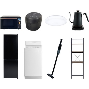 【家電セット】8点セット (6kg洗濯機 157L冷蔵庫 オーブンレンジ 炊飯器 シーリングライト 温調ケトル 軽量クリーナー 家電収納ラック) YAMAZEN(山善)