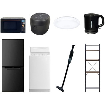 【家電セット】8点セット (6kg洗濯機 106L冷蔵庫 オーブンレンジ 炊飯器 シーリングライト 電気ケトル 軽量クリーナー 家電収納ラック) YAMAZEN(山善)