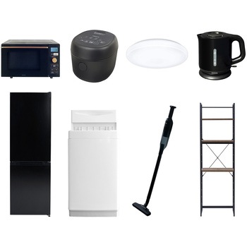 【家電セット】8点セット (6kg洗濯機 157L冷蔵庫 オーブンレンジ 炊飯器 シーリングライト 電気ケトル 軽量クリーナー 家電収納ラック) YAMAZEN(山善)