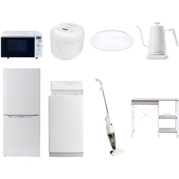 【家電セット】8点セット (6kg洗濯機 106L冷蔵庫 オーブンレンジ 炊飯器 シーリングライト 温調ケトル スティッククリーナー レンジラック) YAMAZEN(山善)