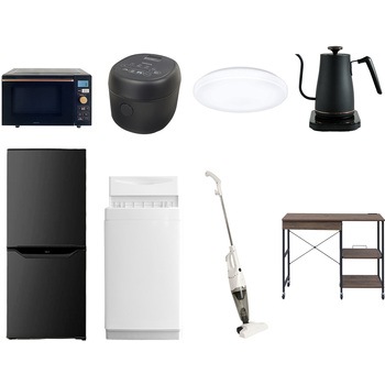 【家電セット】8点セット (6kg洗濯機 106L冷蔵庫 オーブンレンジ 炊飯器 シーリングライト 温調ケトル スティッククリーナー レンジラック) YAMAZEN(山善)