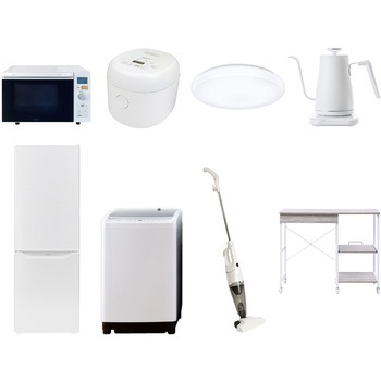 【家電セット】8点セット (8kg洗濯機 173L冷蔵庫 オーブンレンジ 炊飯器 シーリングライト 温調ケトル スティッククリーナー レンジラック) YAMAZEN(山善)