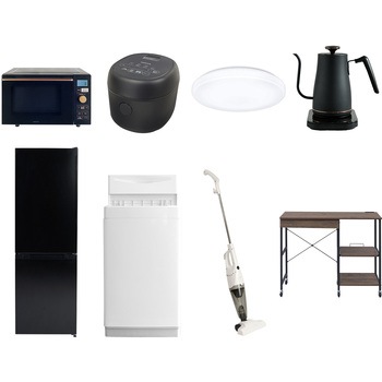 【家電セット】8点セット (6kg洗濯機 157L冷蔵庫 オーブンレンジ 炊飯器 シーリングライト 温調ケトル スティッククリーナー レンジラック) YAMAZEN(山善)