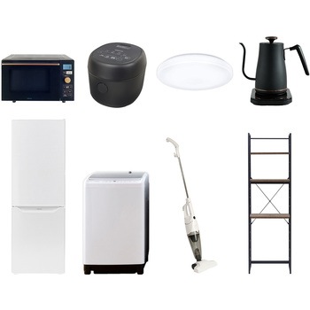 【家電セット】8点セット (8kg洗濯機 173L冷蔵庫 オーブンレンジ 炊飯器 シーリングライト 温調ケトル スティッククリーナー 家電収納ラック) YAMAZEN(山善)