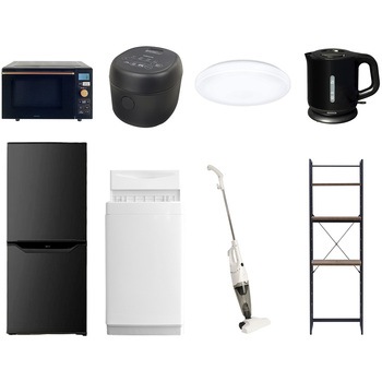 【家電セット】8点セット (6kg洗濯機 106L冷蔵庫 オーブンレンジ 炊飯器 シーリングライト 電気ケトル スティッククリーナー 家電収納ラック) YAMAZEN(山善)