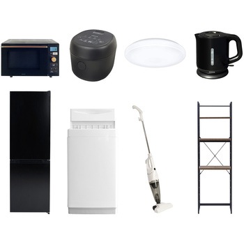 【家電セット】8点セット (6kg洗濯機 157L冷蔵庫 オーブンレンジ 炊飯器 シーリングライト 電気ケトル スティッククリーナー 家電収納ラック) YAMAZEN(山善)
