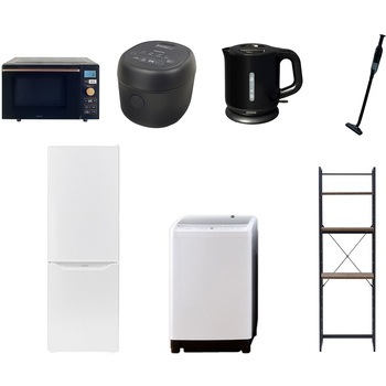 【家電セット】7点セット (8kg洗濯機 173L冷蔵庫 オーブンレンジ 炊飯器 電気ケトル 軽量クリーナー 家電収納ラック) YAMAZEN(山善)