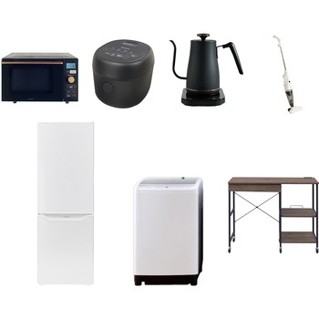 【家電セット】7点セット (8kg洗濯機 173L冷蔵庫 オーブンレンジ 炊飯器 温調ケトル スティッククリーナー レンジラック) YAMAZEN(山善)