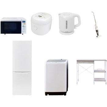 【家電セット】7点セット (8kg洗濯機 173L冷蔵庫 オーブンレンジ 炊飯器 電気ケトル スティッククリーナー レンジラック) YAMAZEN(山善)