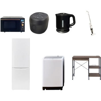 【家電セット】7点セット (8kg洗濯機 173L冷蔵庫 オーブンレンジ 炊飯器 電気ケトル スティッククリーナー レンジラック) YAMAZEN(山善)