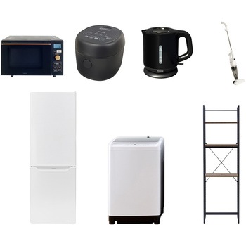 【家電セット】7点セット (8kg洗濯機 173L冷蔵庫 オーブンレンジ 炊飯器 電気ケトル スティッククリーナー 家電収納ラック) YAMAZEN(山善)