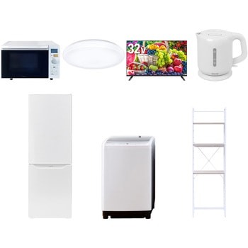 【家電セット】7点セット (8kg洗濯機 173L冷蔵庫 オーブンレンジ シーリングライト 32型液晶テレビ 電気ケトル 家電収納ラック) YAMAZEN(山善)